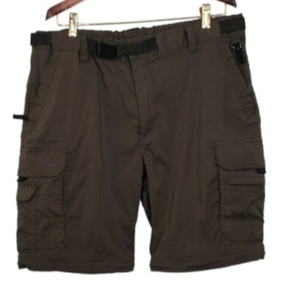 BC Clothing Cargo Shorts Belted Green Khaki Size Medium Hiking Outdoor C…